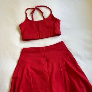 Girlfriend Collective Red Skort & Sports Bra Set